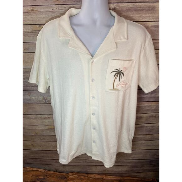 Free Planet Lost in Paradise Large Men Short Sleeve Button-Up Terrycloth White - Picture 1 of 9